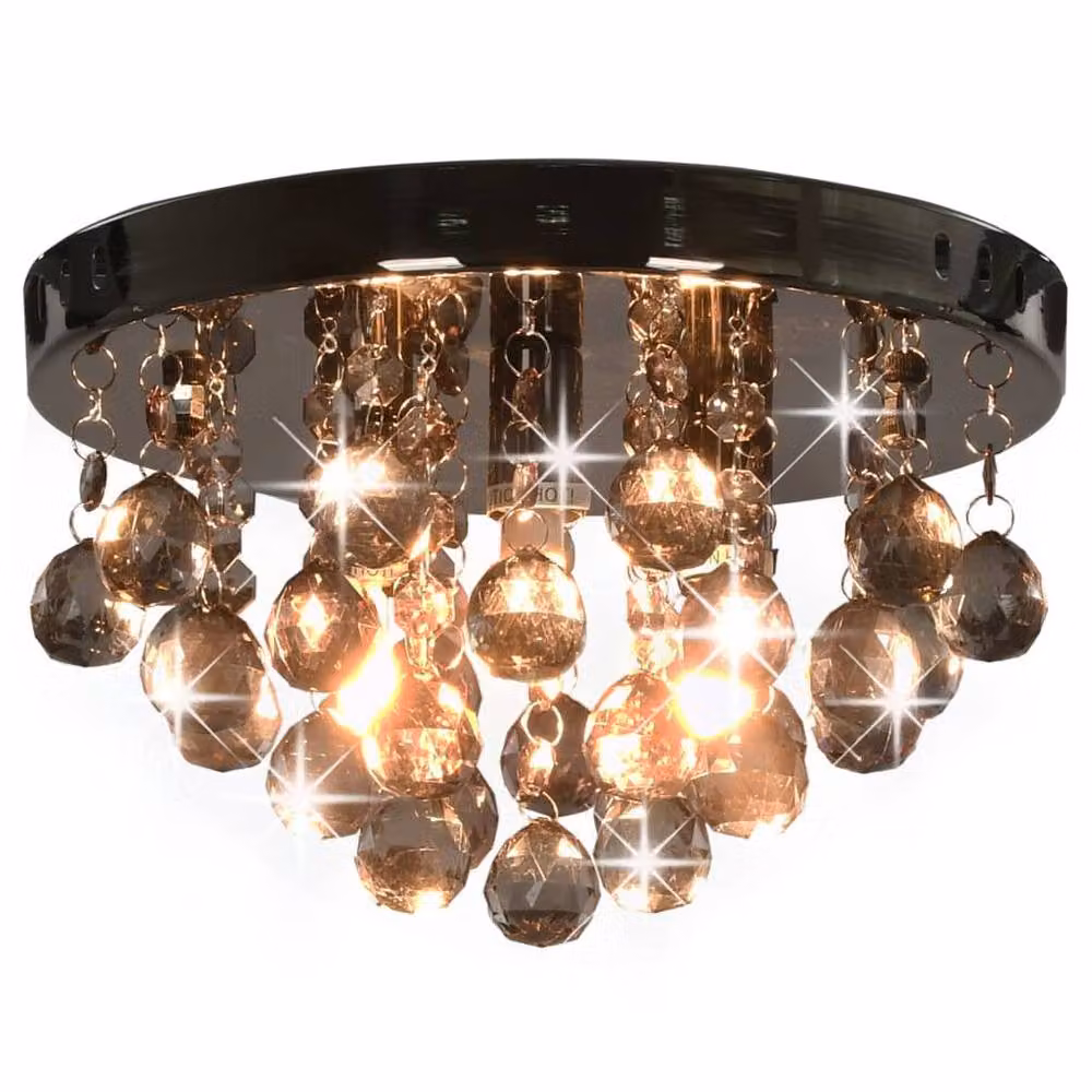 Berkfield Home Round Ceiling Lamp with Smoky Glass Beads in Black and Chrome, G9 – 2