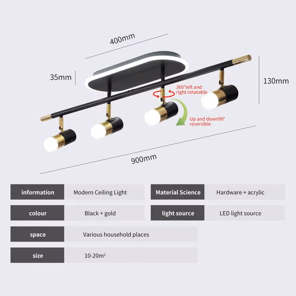 NIVOR 4-Light Dimmable LED Ceiling Track Lighting with Adjustable Spotlights in Black and Gold/Brass – 2