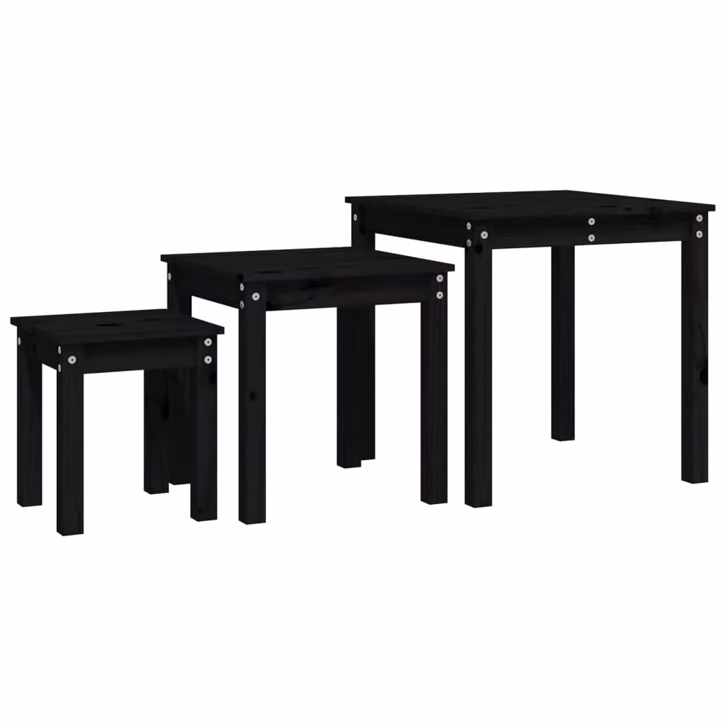 Berkfield Home Nesting Tables, Set of 3, Black Solid Pine Wood – 2