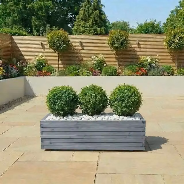 Grey Woven Wood Trough Planter Tub, Width: 120 cm
