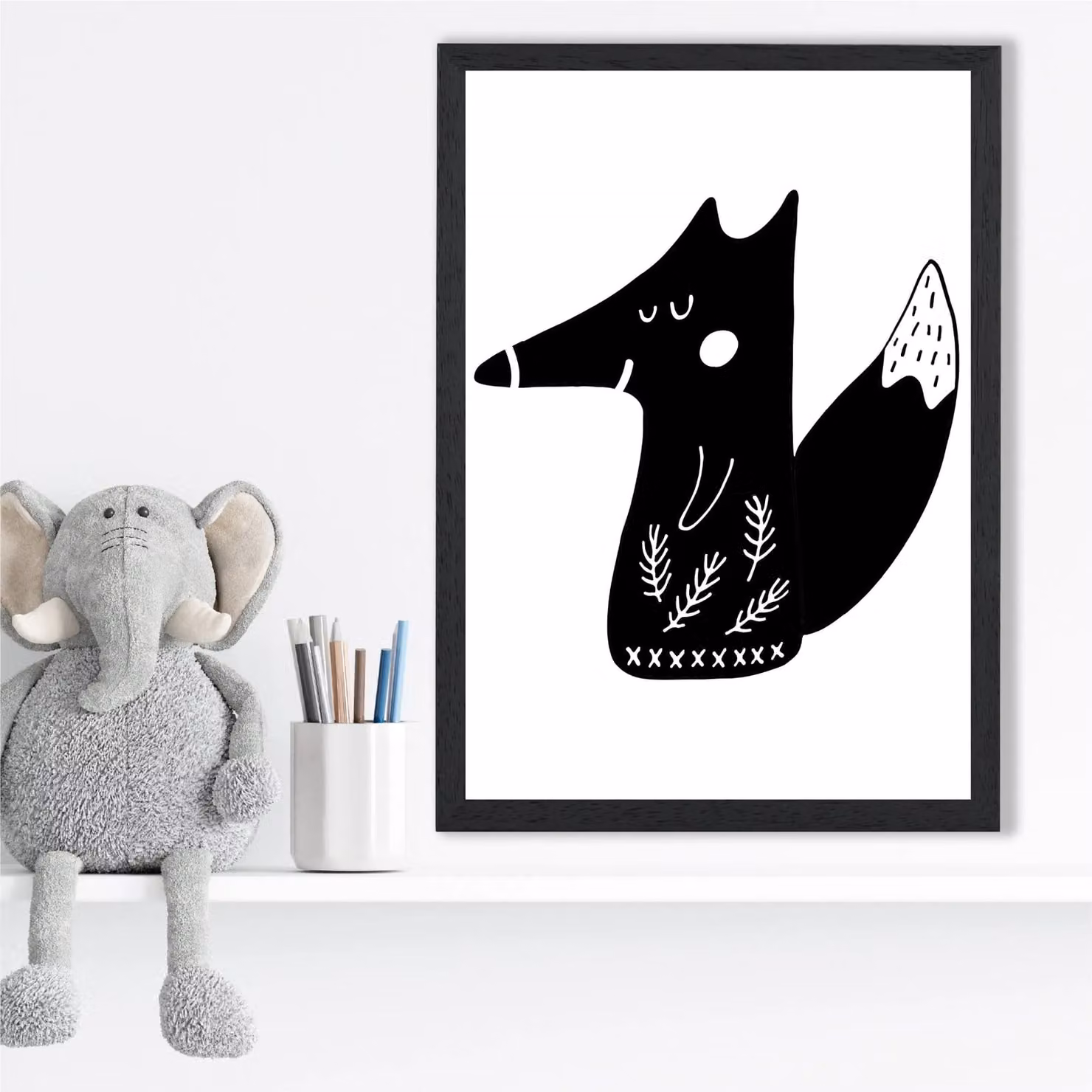 ARTZE Black Fox Scandinavian Animal Framed Print, A4, Black Frame – 2