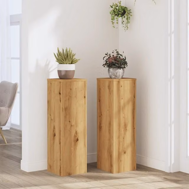 Berkfield Home Artisan Oak Plant Stand Set of 2, Brown Engineered Wood, W/D/H: 25 x 25 x 80 cm