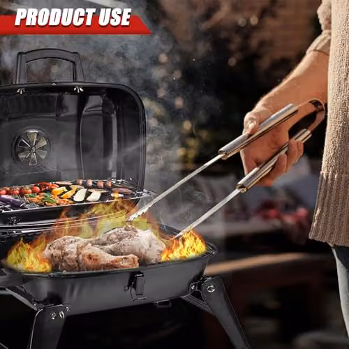 Alivio Portable Charcoal BBQ Grill with Lid, Compact Folding Tabletop Barbecue in Black – 6