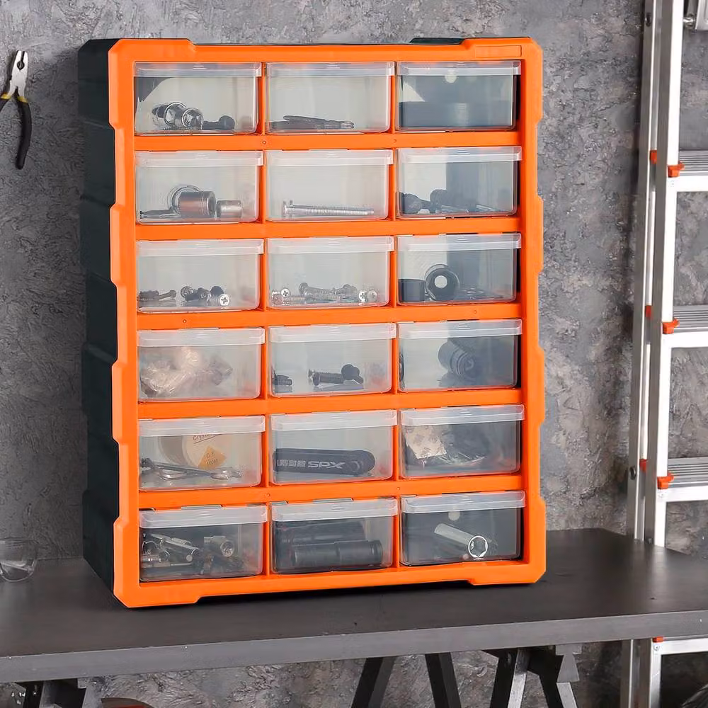 PAWNORA Toolcraft Storage Cabinet in Orange with Transparent Doors – 3