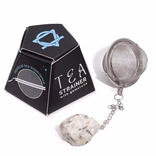 KDMD Rainbow Moonstone Raw Crystal Gemstone Tea Strainer with Fine Mesh Sieve in White