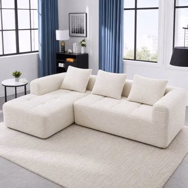 STILVORA Modular L-Shape Sectional Sofa in Beige Fabric with Scatter Cushions