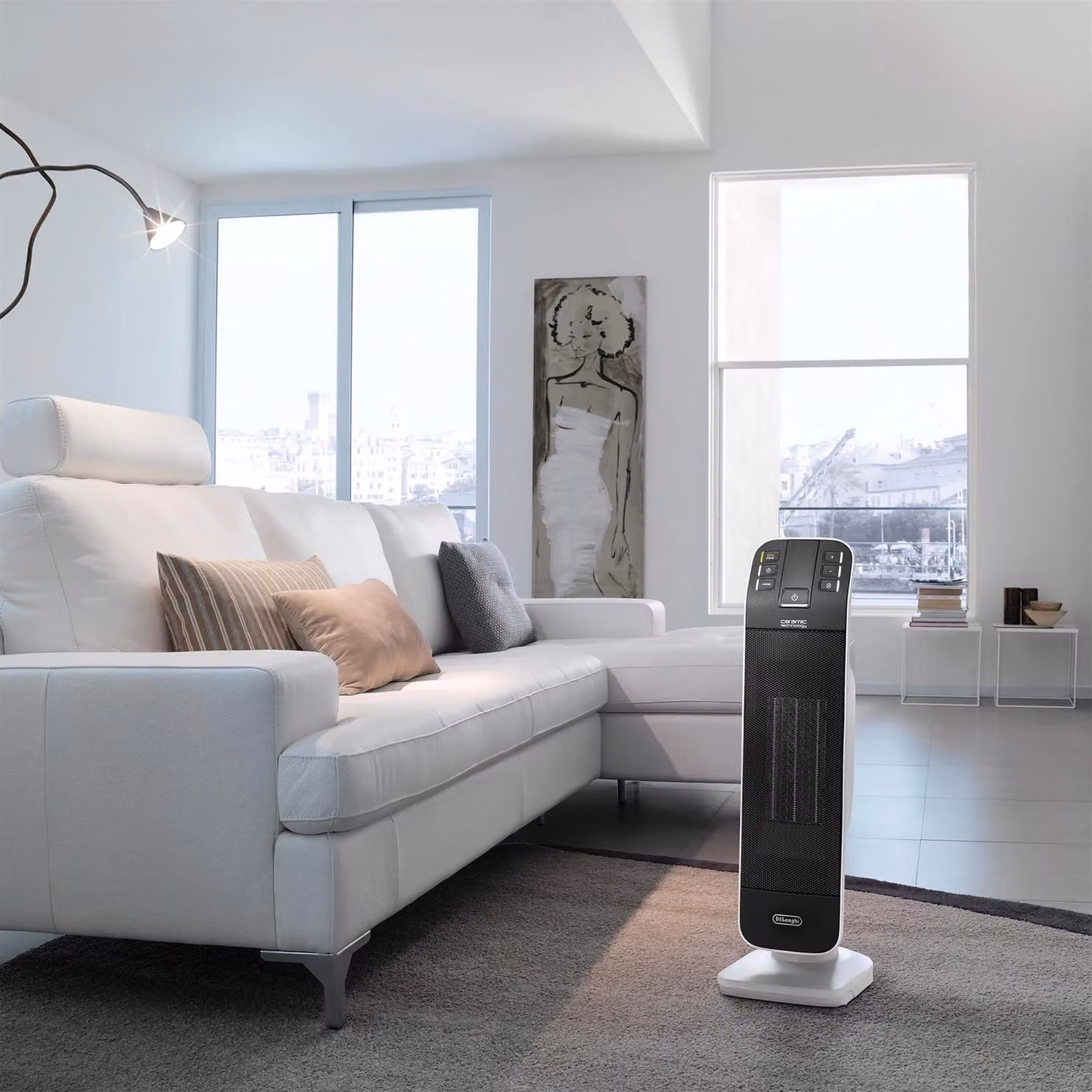DeLonghi 2kW Digital Ceramic Tower Fan Heater with Remote Control, Timer and Frost Protection, Black – 2