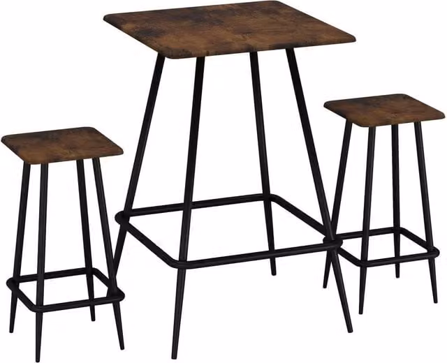 EONLION Rustic Brown Square Breakfast Bar Table and 2 Stools Set – 1