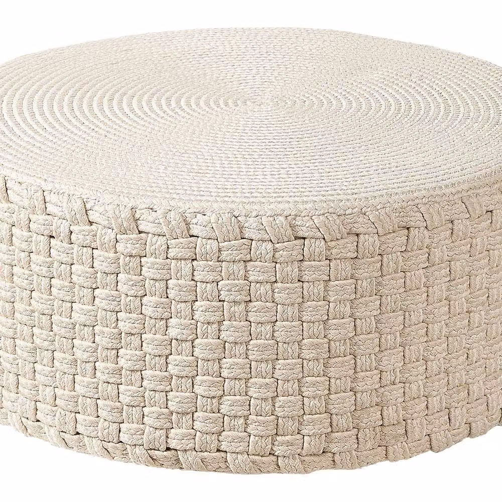 Wyld and Coco Beige Handwoven Cylindrical Outdoor Pouffe, Diameter: 70 cm – 2