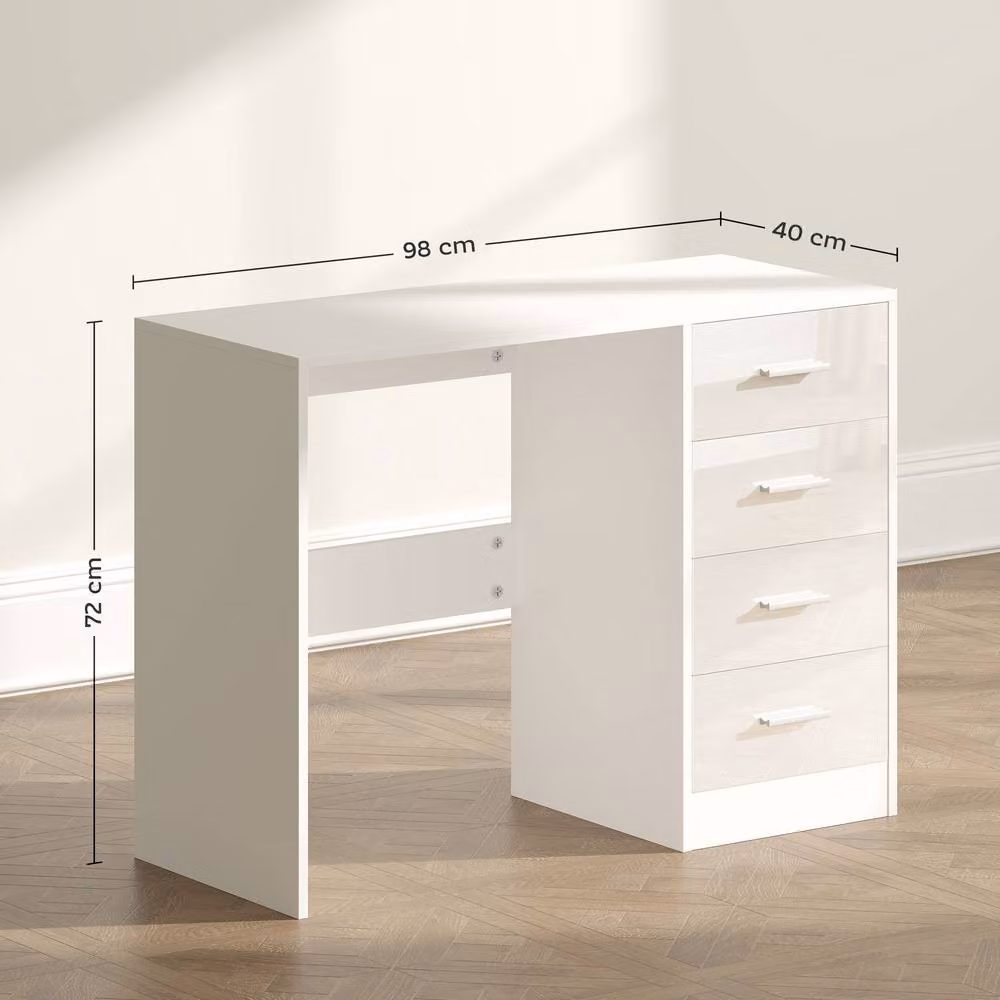 HOMCOM Modern Glossy White Computer Writing Desk with Drawer Unit – 3