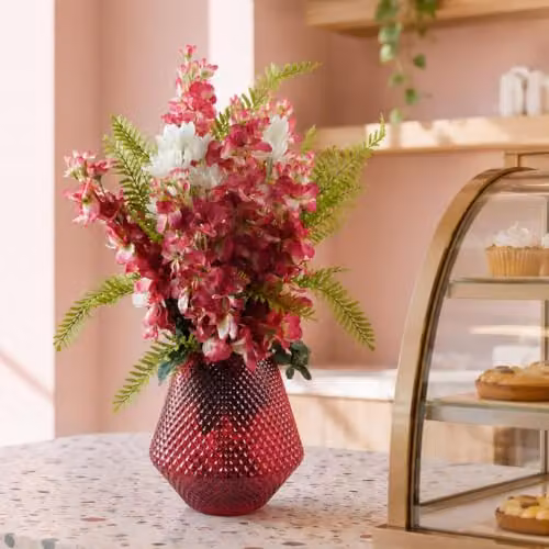 Leaf Design UK Pink and White Mixed Artificial Floral Arrangement with Glass Vase, Height: 70 cm – 2