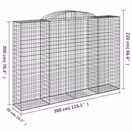 vidaXL Arched Gabion Baskets, 12 Piece Set, Silver Galvanised Steel, W: 300 cm, D: 50 cm, H: 200-220 cm