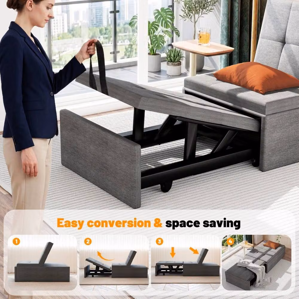 NESTLUNE 4-in-1 Multifunction Folding Sofa Bed and Convertible Sleeper Chair in Grey – 3