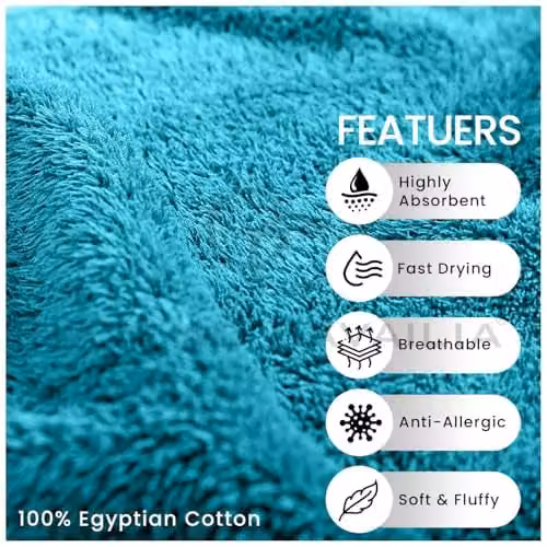 Gaveno Cavailia 8 Piece Cotton Towel Set in Petrol Blue, 450 GSM, Includes 4 Face Towels, 2 Hand Towels and 2 Bath Towels – 4