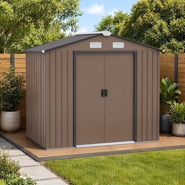 STILVORA Modern Brown Galvanised Steel Garden Shed with Double Sliding Doors, W: 120.0 cm, H: 185.0 cm – 1
