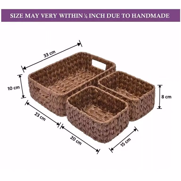KORVIXA Set of 3 Brown Open Weave Decorative Wicker Baskets