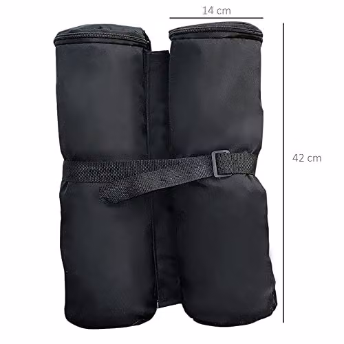 Outsunny Heavy Duty Gazebo Weight Sand Bags in Black, 4 x 15 kg Polyester Leg Weights for Marquee Tents, Canopies and Parasols – 7