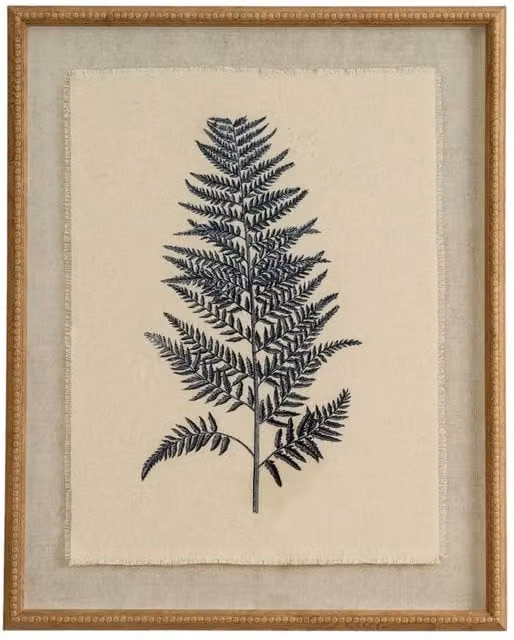 KDMD Flora & Fauna Beech Fern Linen Wall Art with Beaded Frame in Brown