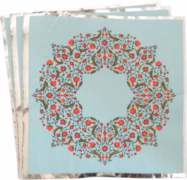 Peacock Supplies Persian Party Napkins in Mint Blue with Oriental Floral Design