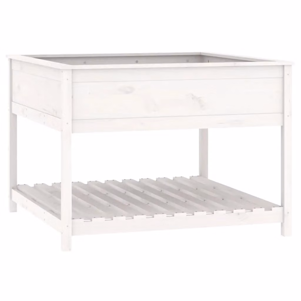 Berkfield White Wooden Raised Planter with Shelf, W/D/H: 111.5 x 111.5 x 81 cm – 2
