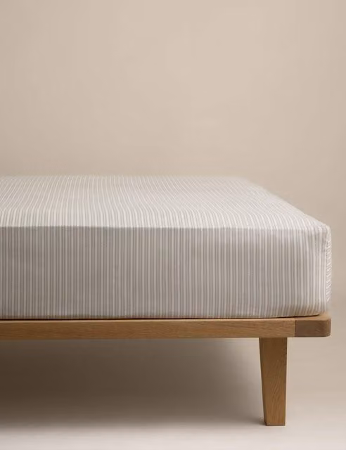 M&S Brushed Cotton Striped Deep Fitted Sheet in Beige and White, 180 x 200 cm