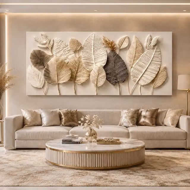 Mafett Beige Leaf Silhouette Canvas Wall Art, Botanical Floral Print, W: 120 cm, H: 80 cm – 1