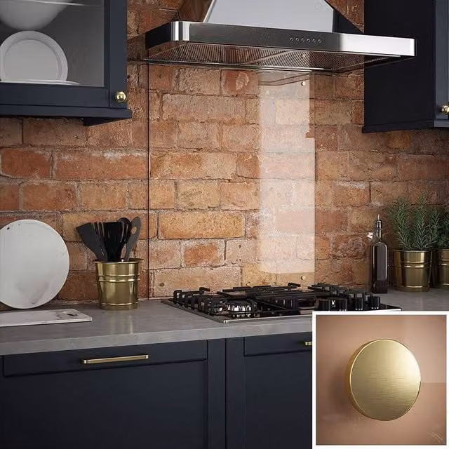 Generic Toughened Glass Kitchen Splashback, Gold and Transparent, W: 75.0 cm, H: 60.0 cm, Depth: 0.6 cm
