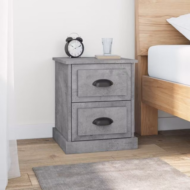 Berkfield Home Set of 2 Bedside Cabinets in Concrete Grey, W/D/H: 39 x 39 x 47.5 cm