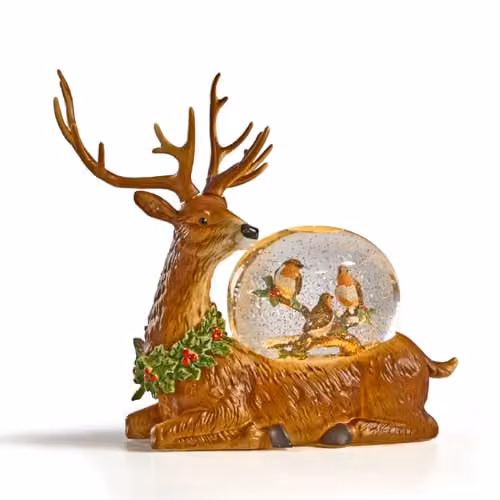 The Christmas Workshop Light-Up Reindeer Snow Globe with Swirling Glitter and Warm White LED Glow in White and Gold, H 28.5 cm x W 26.0 cm x D 15.5 cm – 1