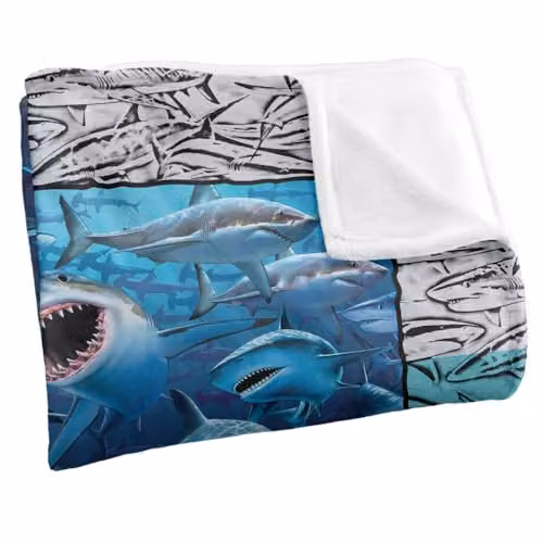 JQ Licensing Royce Mcclure Great White Shark Frame Silky Touch Super Soft Throw Blanket, White, W: 152 cm, D: 127 cm – 2