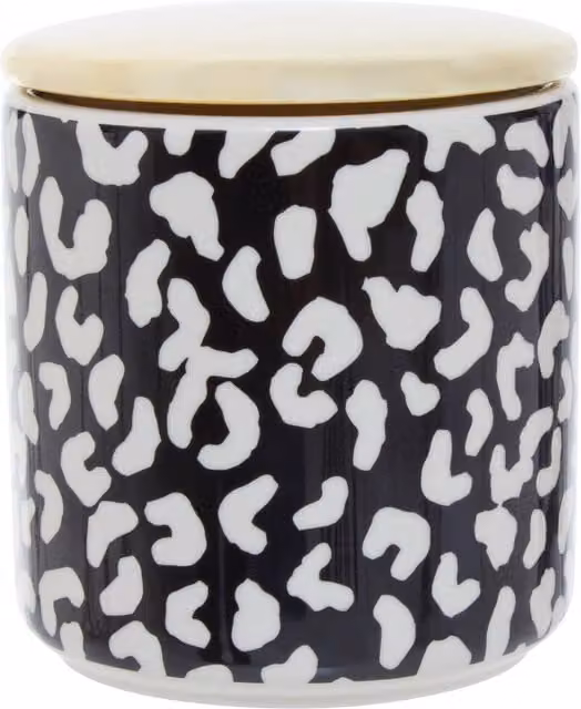 Orsina Handcrafted Stoneware Medium Airtight Canister with Gold Reflective Detail and Silicone Seal Lid in Black, White and Gold – 1
