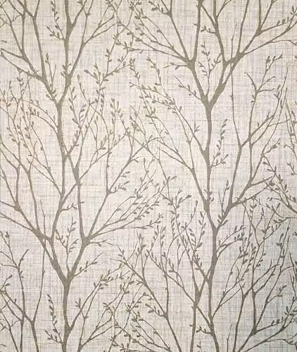 Crown M1875 Lynford Trees Botanical Floral Mid Weight Washable Vinyl Wallpaper in Beige and Sand