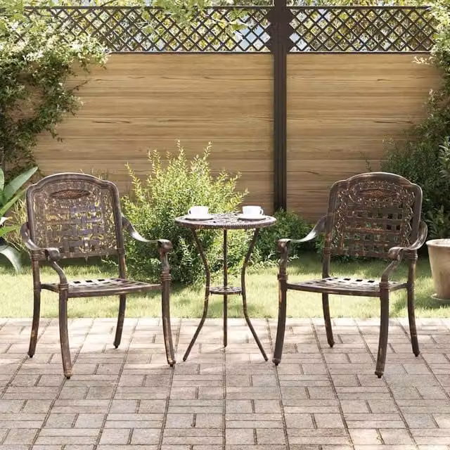 Berkfield Home Set of 2 Bronze Cast Aluminium Garden Chairs with Armrests