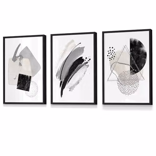 ARTZE Set of 3 Abstract Black and Grey Watercolour Shapes Framed Wall Art, W: 33 cm, H: 45 cm, D: 0.2 cm – 2