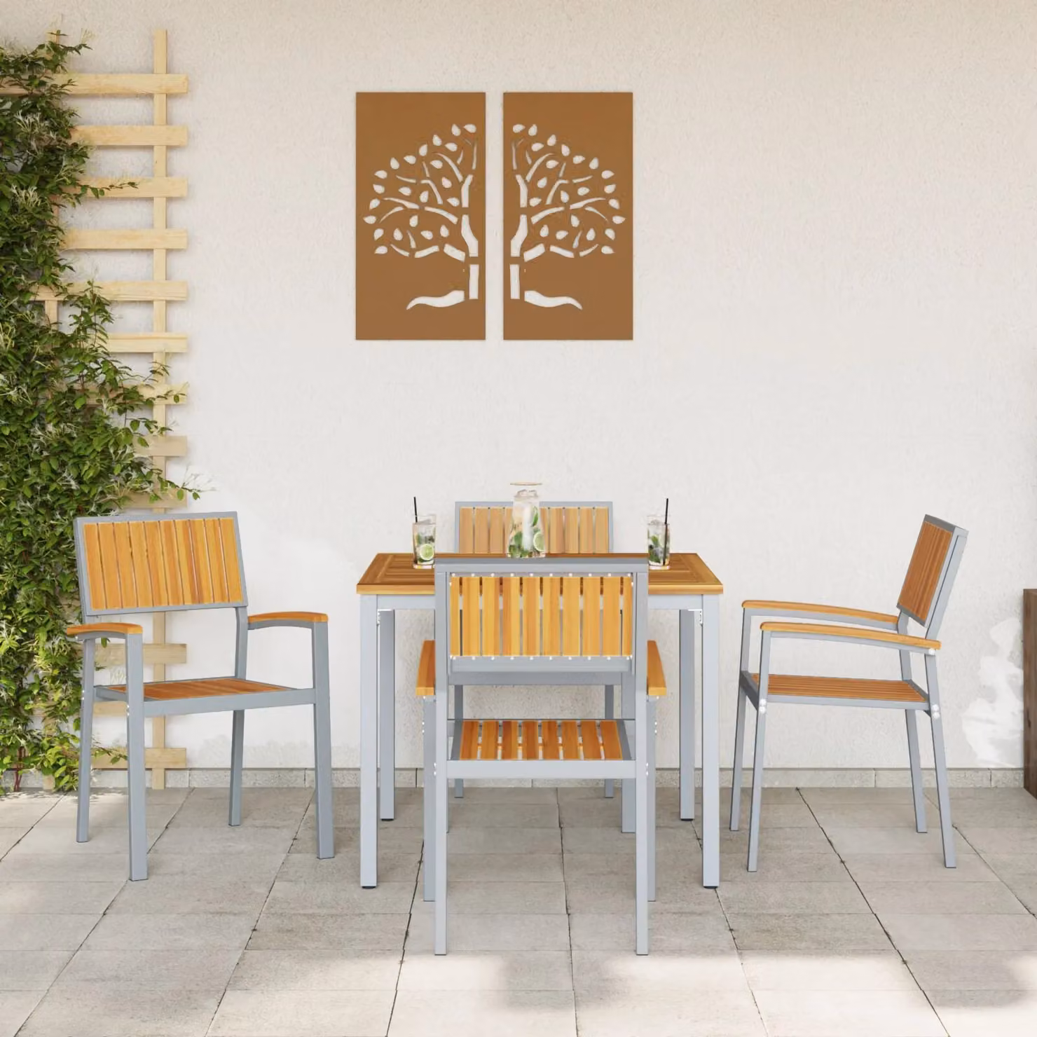 Berkfield Home Set of 4 Stackable Outdoor Chairs in Grey Acacia Wood and Metal – 3