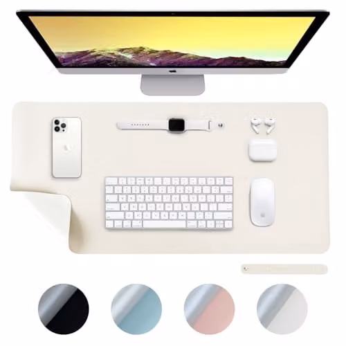 DesireTech Reversible Office Desk Pad in Silver and White