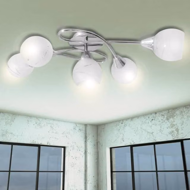 Berkfield Home Modern Ceiling Lamp with Transparent Glass Spheres in White and Chrome for 5 E14 Bulbs