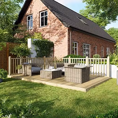 Powersheds Premium Wooden Decking Kit with Hand Rails in Brown and Beige
