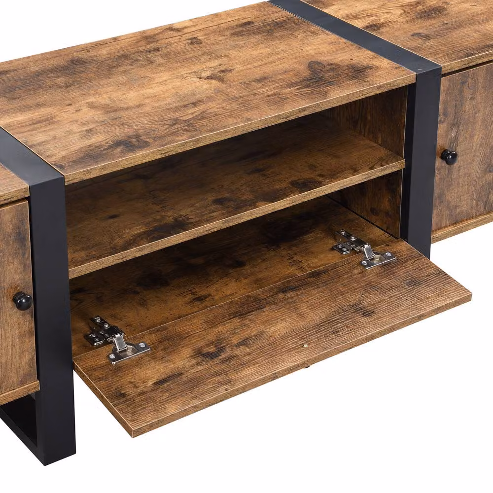 Mona Vale Furniture Industrial Rustic Brown Wood and Metal TV Stand and Entertainment Unit – 5