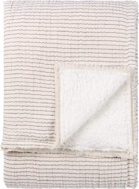 Skye Sherpa Stripe Reversible Double Face Cotton and Fleece Throw in Natural, Blue and Beige