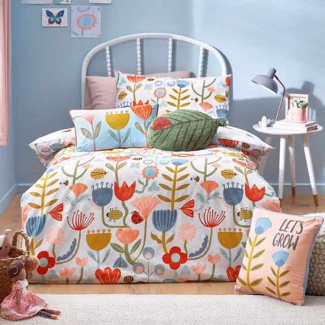 Terrys Little Nature Floral Reversible Childrens Bedding Set, Multicolour and White