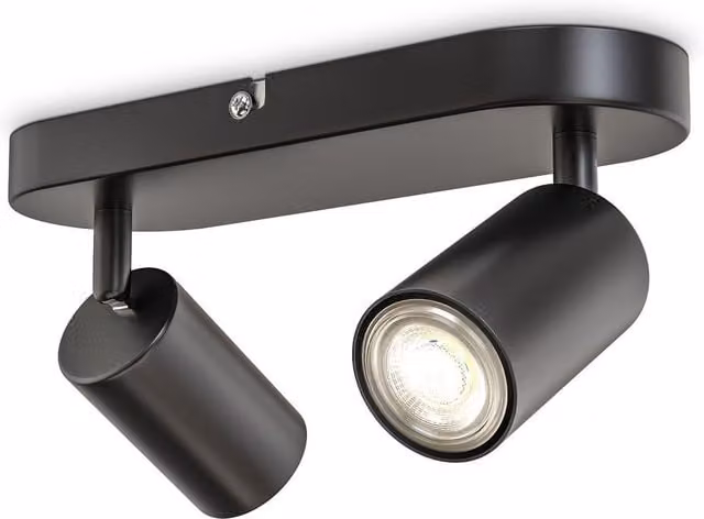 B.K.Licht Black Metal Ceiling Spotlight Bar with 2 Adjustable GU10 Sockets