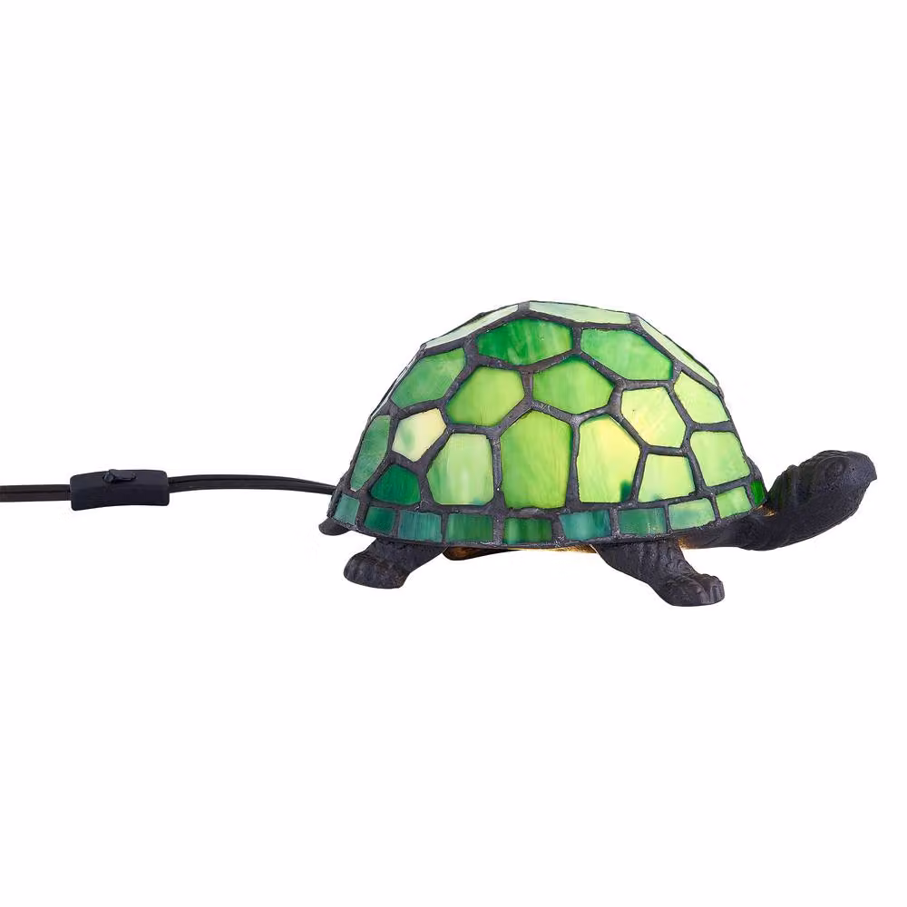 First Choice Lighting Bertie Green Tiffany Tortoise Glass Table Lamp with Gold/Brass Base – 2