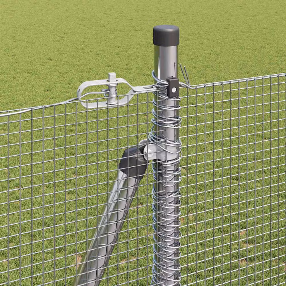Berkfield Home Modern Welded Wire Fence with 13 Flanged Posts, Galvanised Steel, Silver, W: 25 m, H: 1.6 m – 3