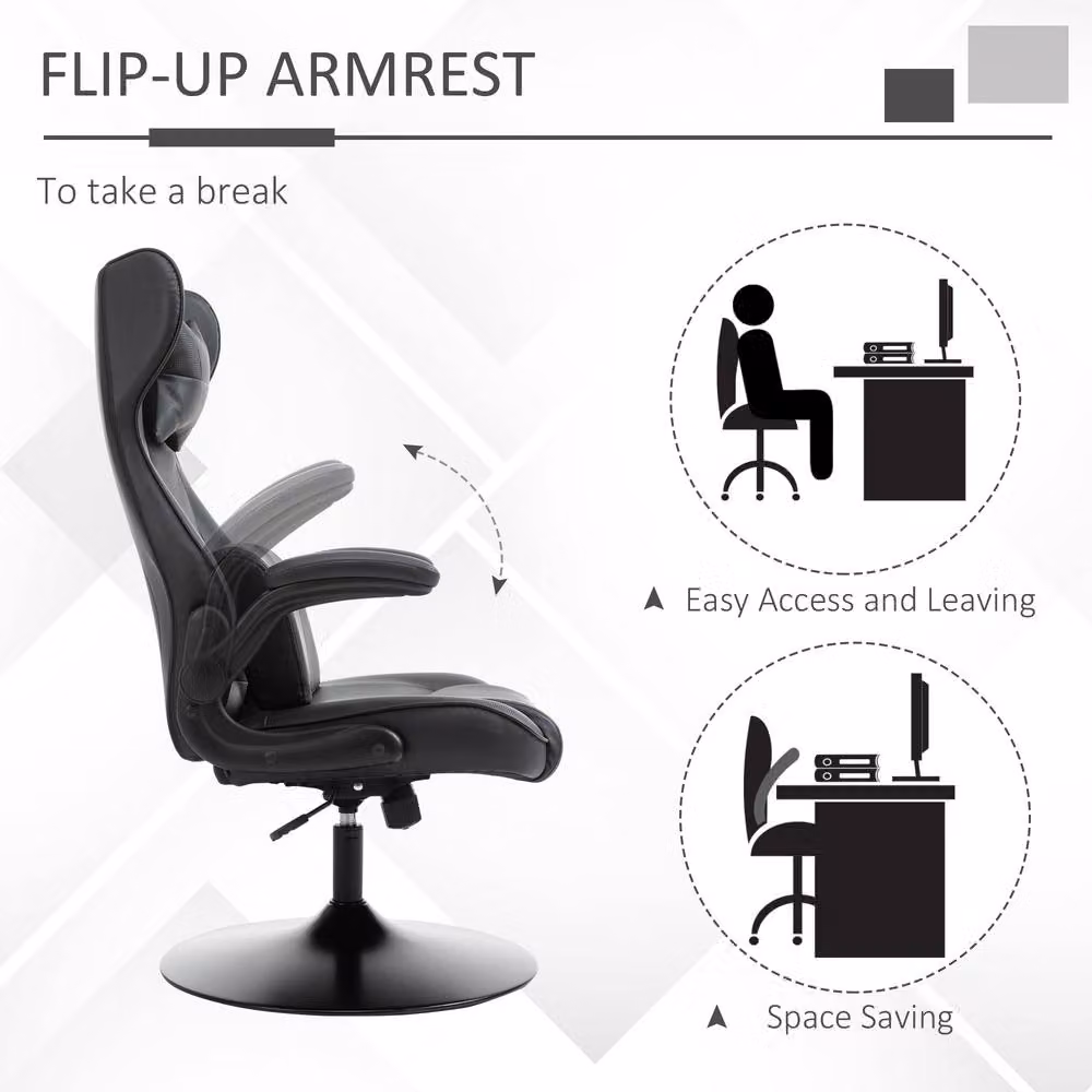 STILVORA Black Racing Gaming Chair with Flip-up Armrests and Headrest – 4