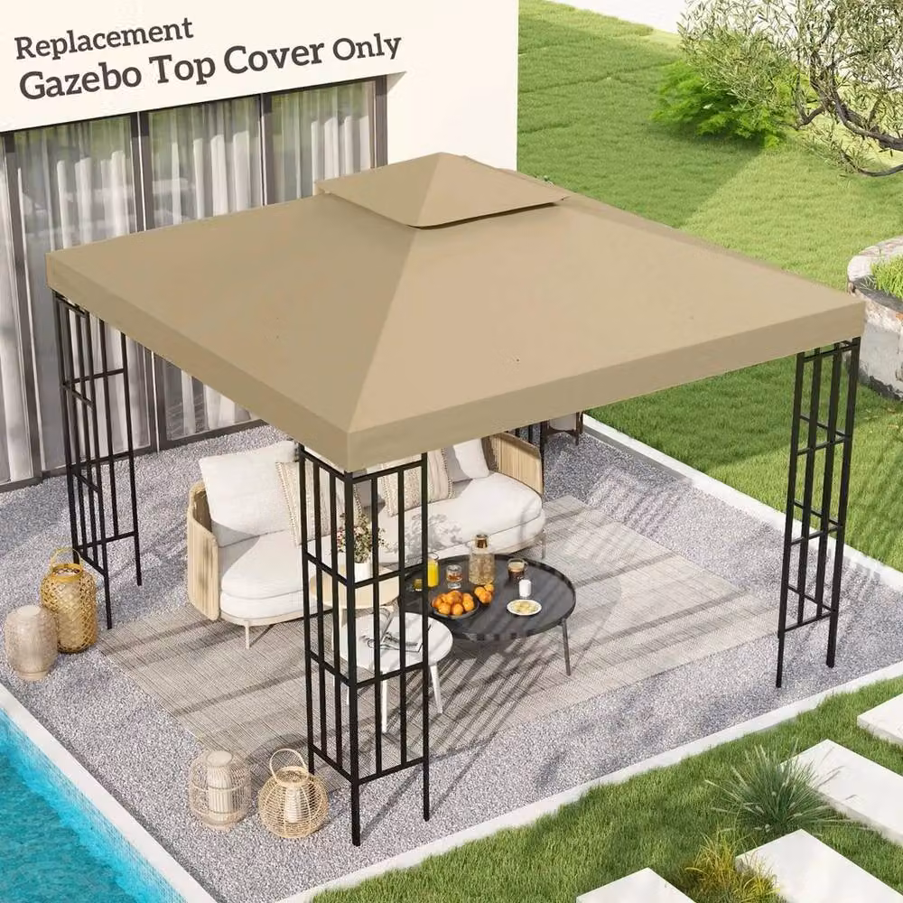 FLAVORA Double Tier Polyester Gazebo Replacement Canopy Top in Beige – 2