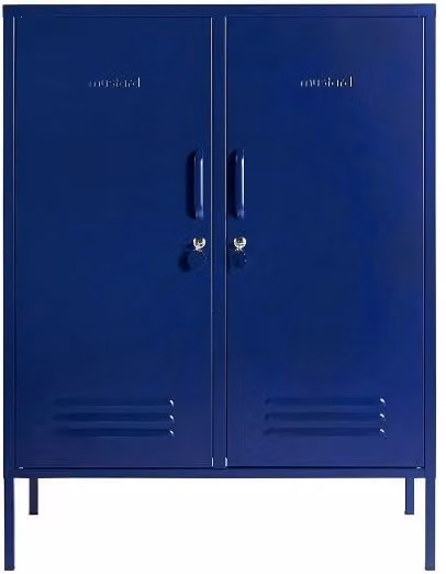 Mustard Made The Midi Storage Locker in Navy Blue, Metal Freestanding Cabinet with Hinged Doors and Internal Shelves, H 111.0 x W 40.0 x D 85.0 cm – 1
