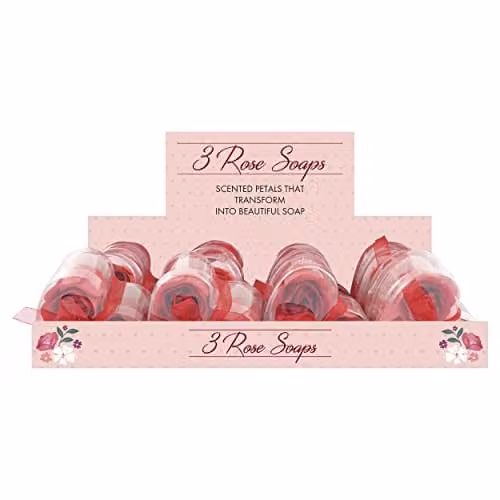 Eurowrap 3 Pack Soap Roses in Assorted Red and Pink with Acetate Gift Box and Organza Ribbon