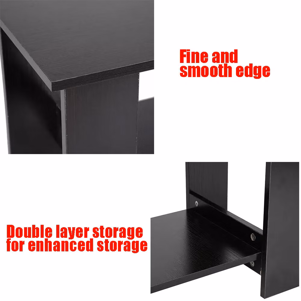 VOGREX Modern Rectangular Coffee Table with Lower Storage Shelf in Black – 5