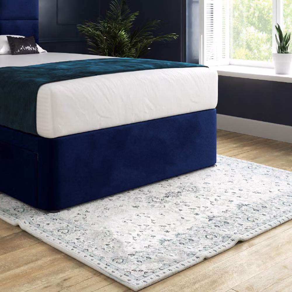 Casani Goostrey Blue Velvet Upholstered Divan Bed Frame with Floorstanding Geometric Headboard and Drawers, W/D/H: 180 x 200 cm – 5